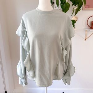 Mint ruffle trim spring sweatshirt, size medium